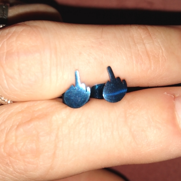 Royal Blue Middle Finger Earrings Hands 1 Pair Fun Studs Humor Funny Joke F U - Picture 8 of 11